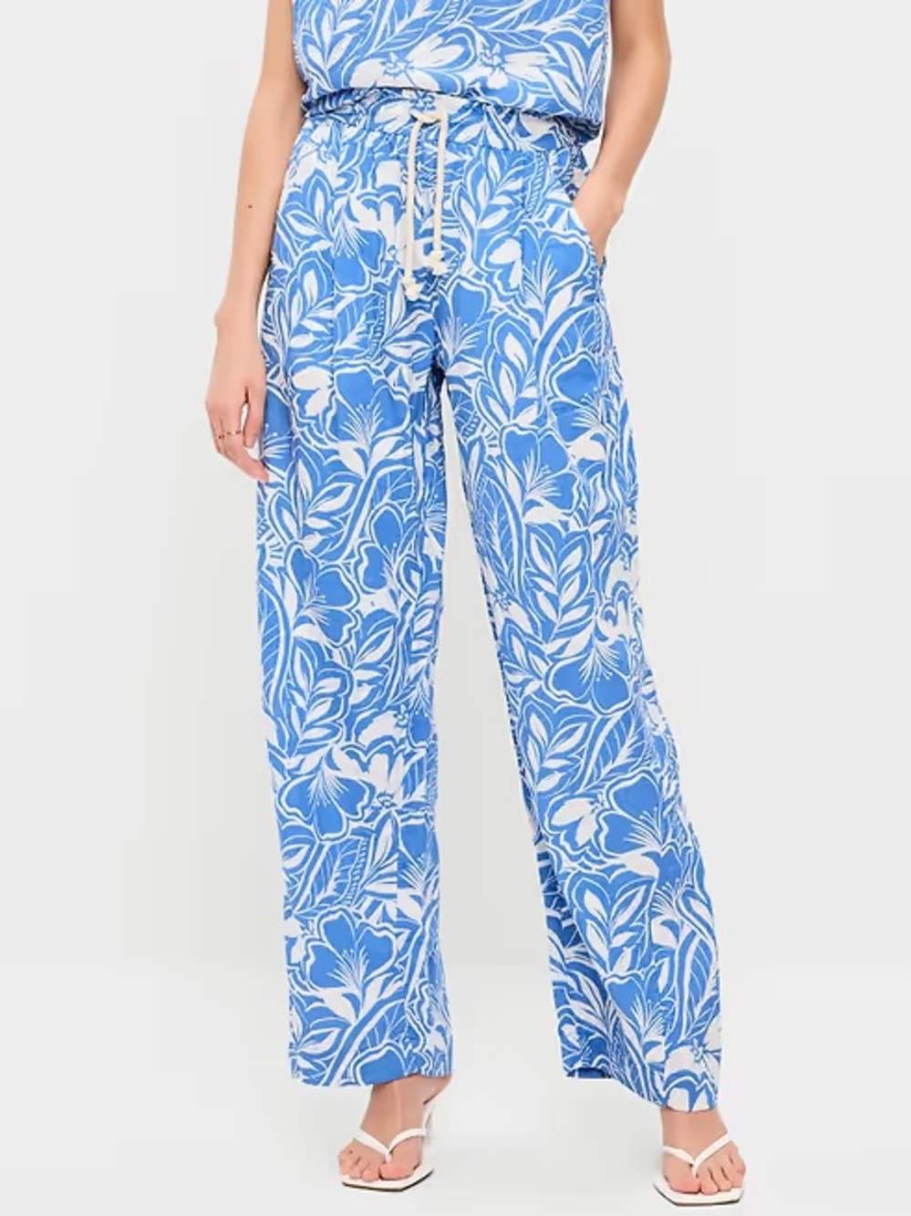 NWOT Old Navy high waisted crinkle gauze barrel ankle pants blue floral cotton
